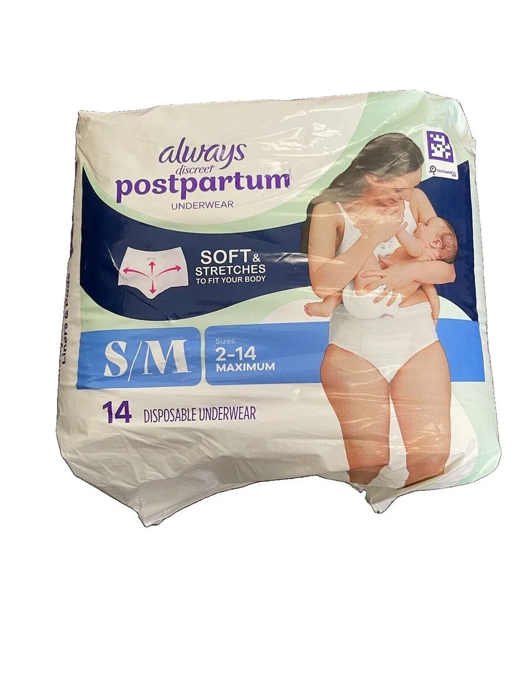 Always Discreet Adult Postpartum Underwear for Women, Size S/M, 14 Count